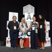 This is me Siew Eng and fellow delegates standing together at the Australian Association of Gerontology conference.